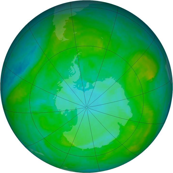 Antarctic ozone map for 19 January 1989